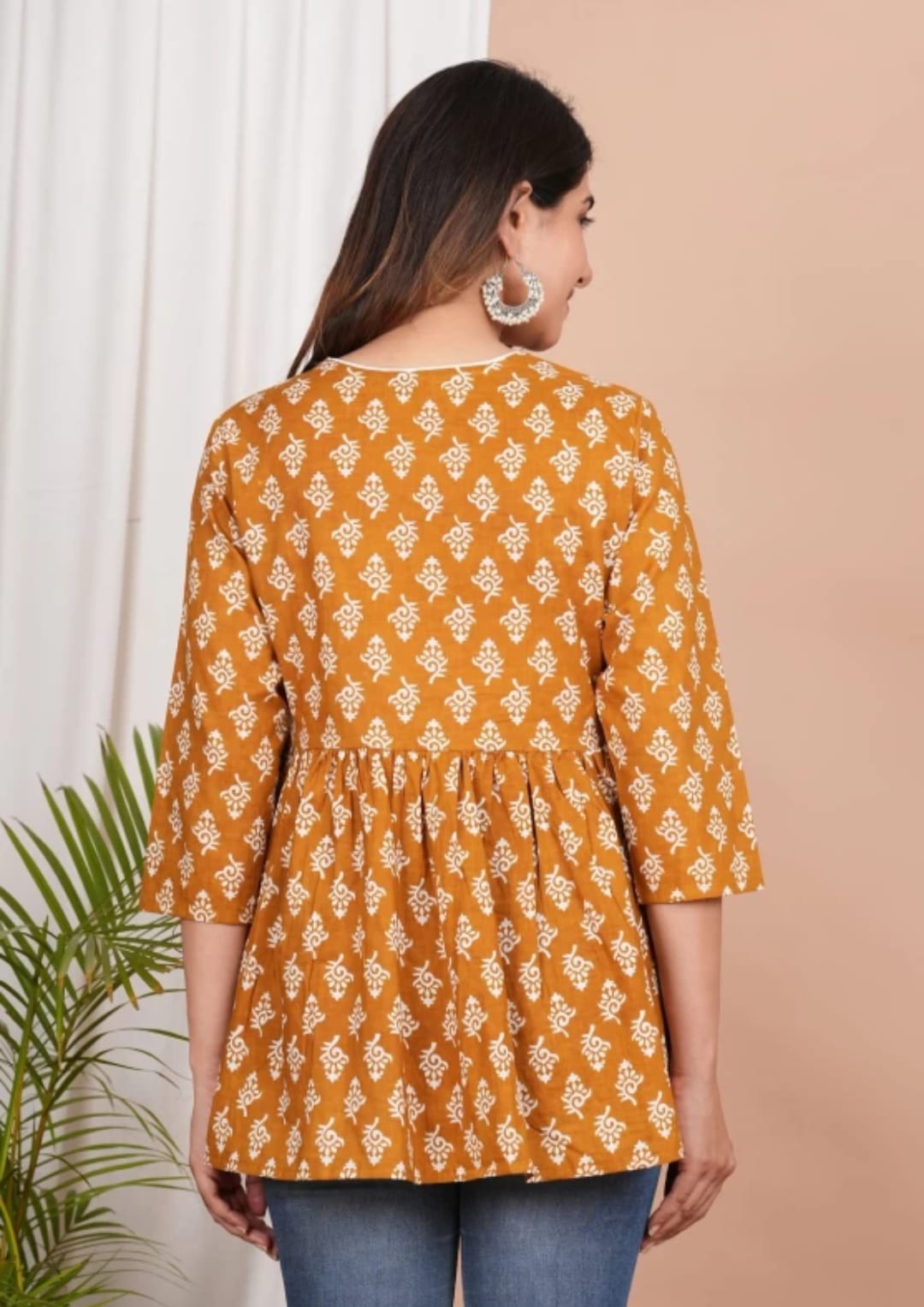 Zarika-Mustard Printed Peplum Short Kurti