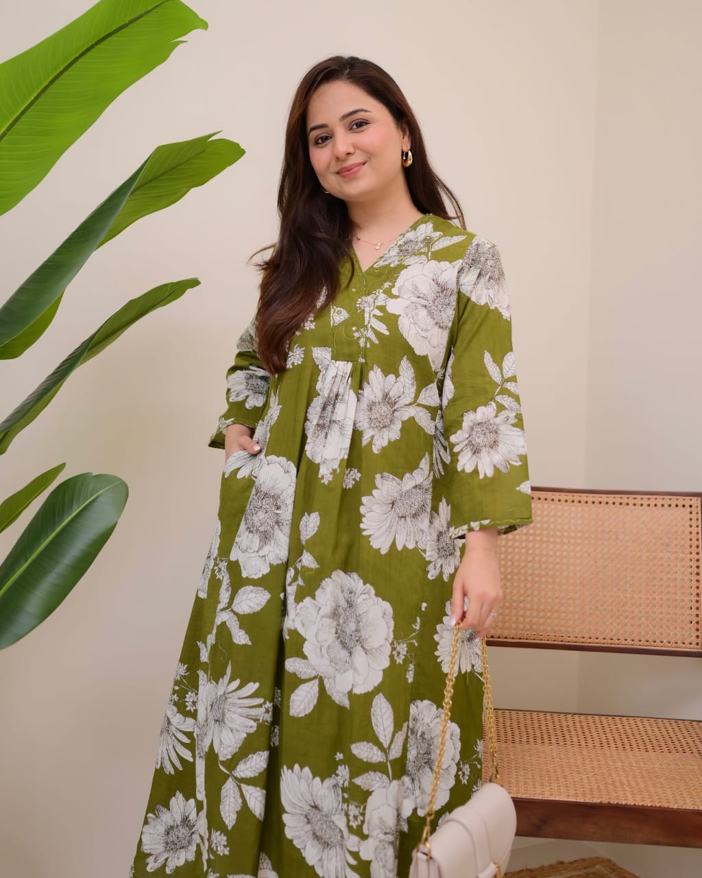 Zarika - Olive Bloom Cotton Kurta Set