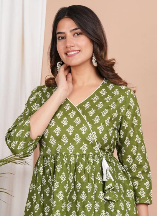 Zarika-Green Printed Peplum Short Kurti